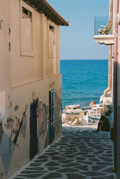 Cobblestone street toward sea