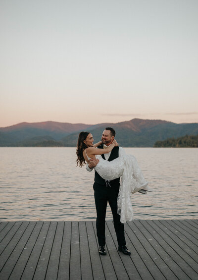 couple walking around on wedding day
