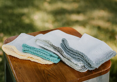 dish cloths laid out on a table