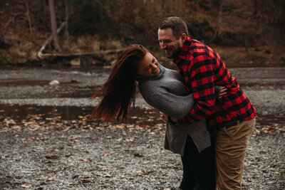 Engagement session for fun couple on fall day at Rocky River Reservation.