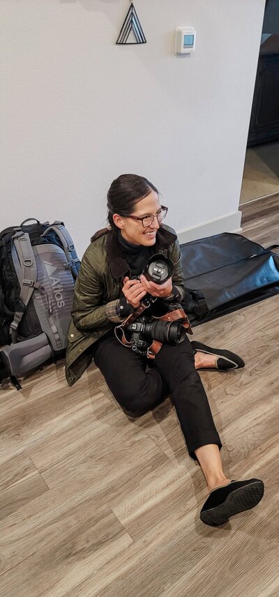 Colorado intimate wedding photographer prepares gear before intimate wedding day.