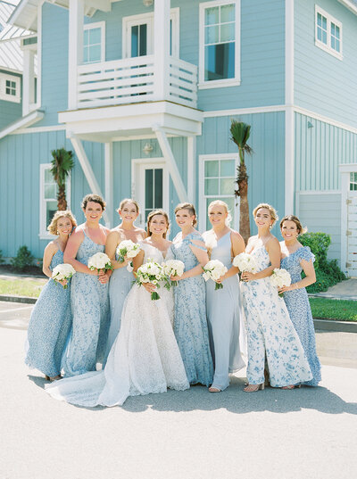 Bride and her bridesmaids at a coastal wedding in texas