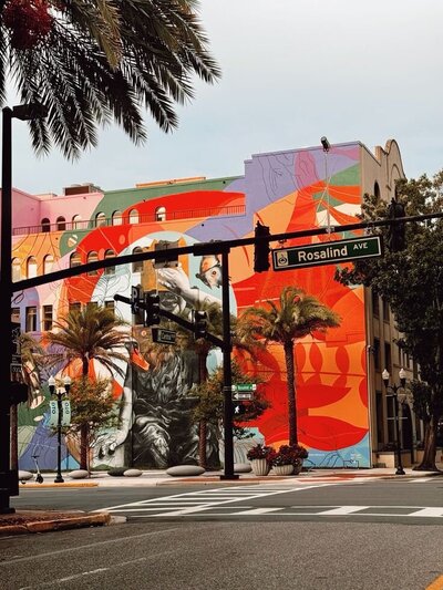 Bright orange and yellow mural downtown orlando