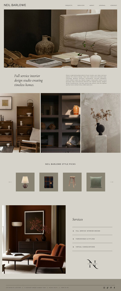 Neil Barlowe - website template for interior designers - Liven West