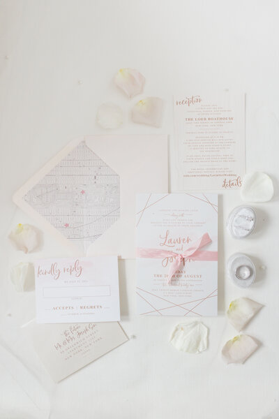 peach wedding invitation with calligraphy