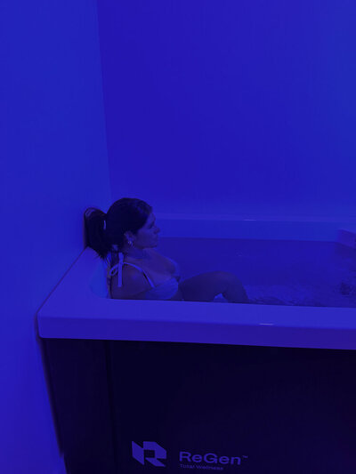 woman in a cold plunge tub