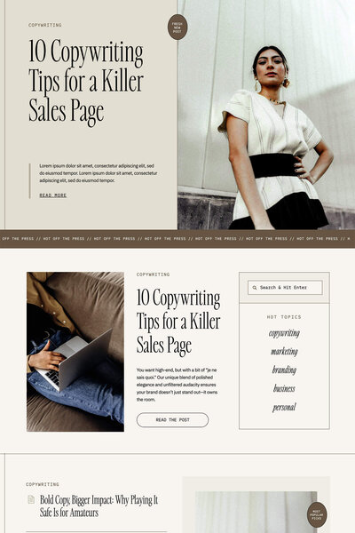 reina showit website template, blog design for copywriters