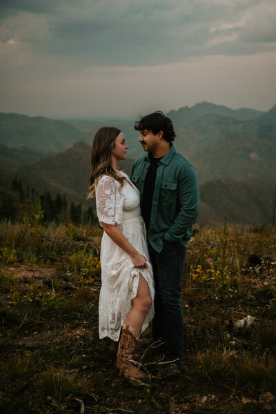 A romantic kiss in the evening under the moon in Northern Colorado