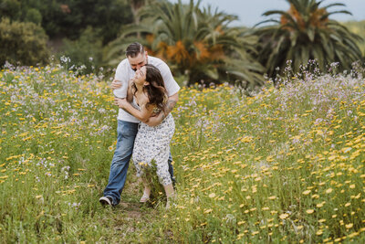 lifestyle wildflower picnic date engagement session in palos verdes