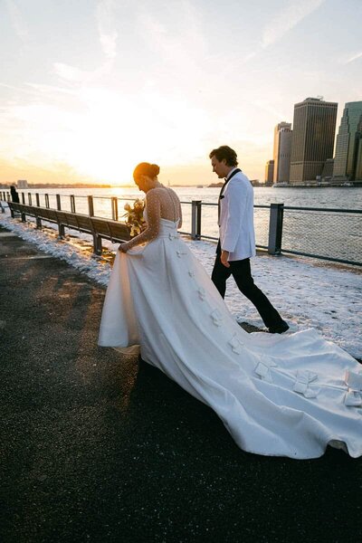 Couple Walks on the Brooklyn Waterfront