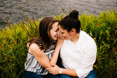 lgbt engagement session by lake in massachusetts