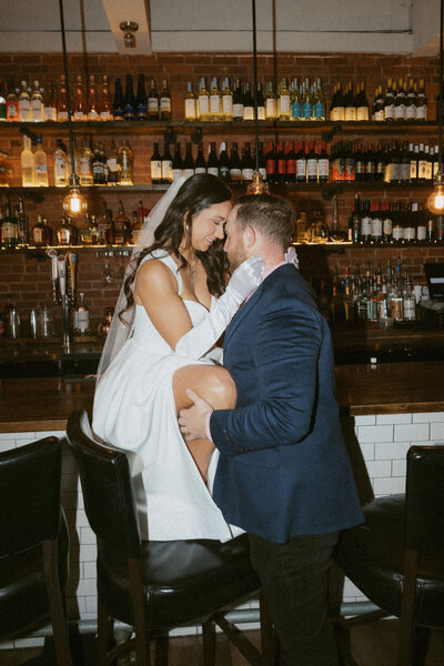bride and groom kissing