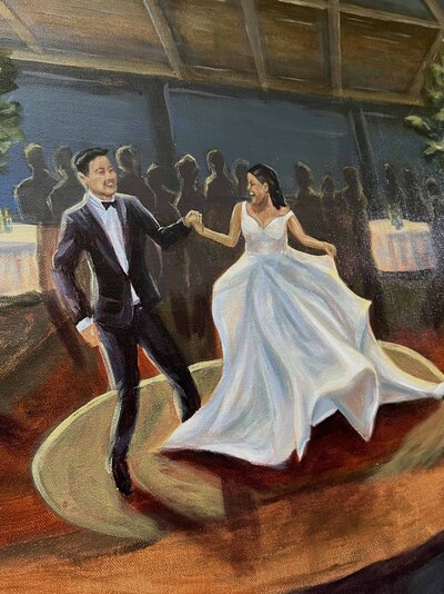 Painting of newlyweds dancing
