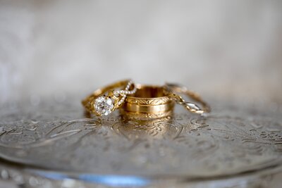 Gold wedding ring and band