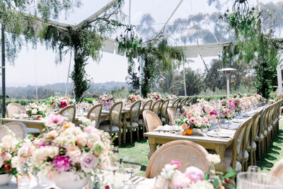Dinner reception in Montecito for birthday under clear-top tent