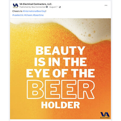 Facebook post beer joke for VA Electric Contractors