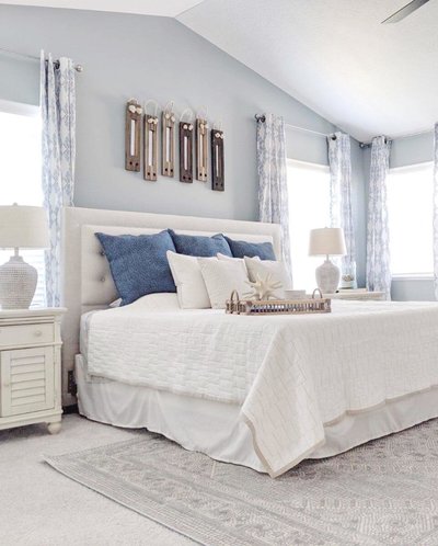 white ad blue master bedroom