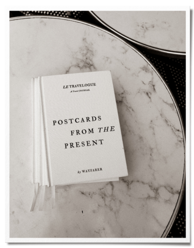 embossed travel journal on bistro table