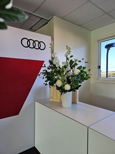 tall vase arrangement of flowers for Audi corporate event Phillip Island Grand Prix Circuit