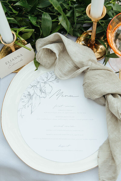 wedding place setting with menu