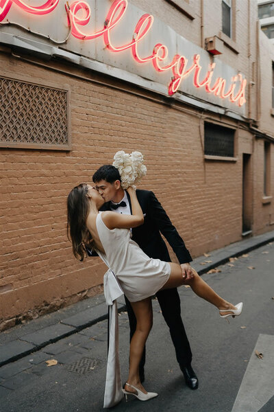 couple having wedding portraits at Pelligrinis