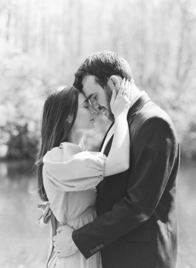 Black and White of Couple Hugging in Cashiers NC Photo