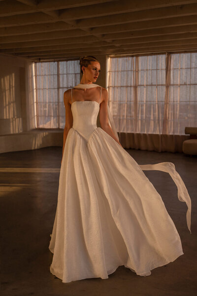 Basque waist ball gown spaghetti straps