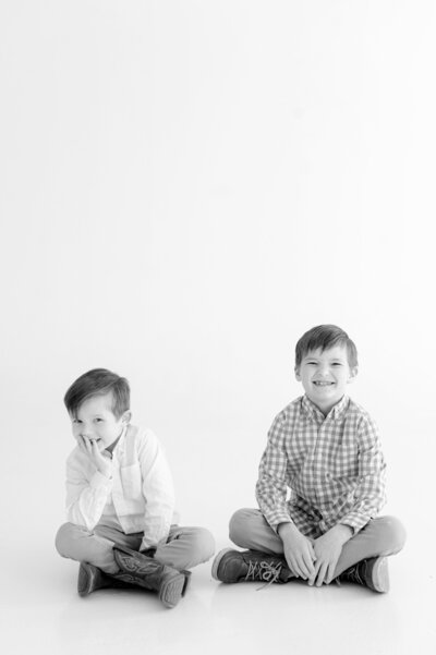 Brother's in Black and white children's session in Portrait Studio Tulsa with Caroline Eidson