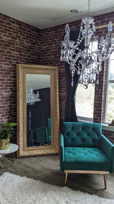 Gold mirror with Chandelier - Vancouver boudoir photography studio