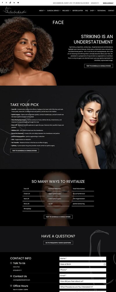 Long landing page of a plastic surgery website 