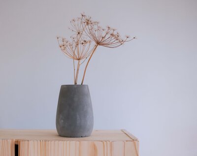 Grey concrete vase with dried flowers