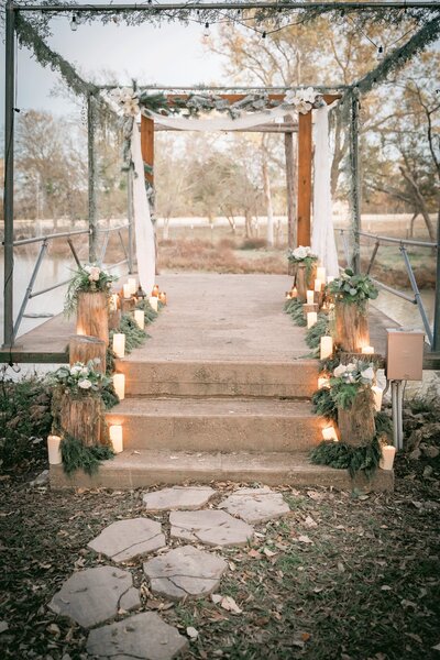 beautifully decorated dock for elopement at the forever farm