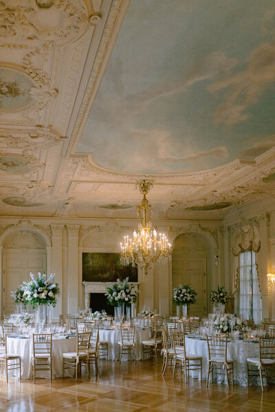 Rosecliff ballroom set for a wedding
