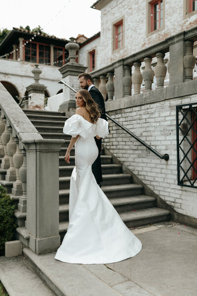 Bride and Groom on Stairs