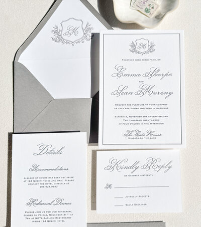 semi custom wedding invitation letterpress formal classic