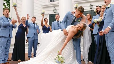 Bride and groom kissing during first dance