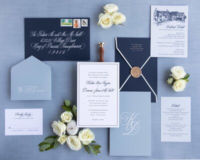 Light and airy wedding invitation suite with custom calligraphy