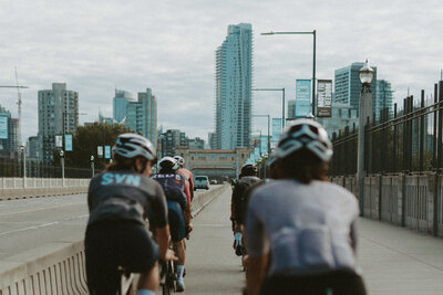 Group of Female Cyclist Riding Bikes Downtown Vancouver