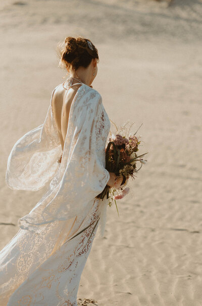 bride in sunny desert