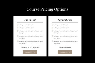 Pricing page layout