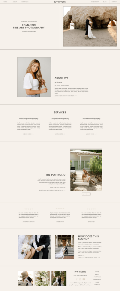 The Ivy Rivers Showit website template for photographers and creatives.