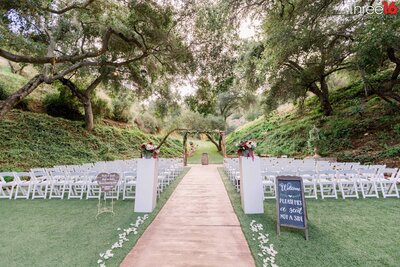 Outdoor wedding ceremony setup at the Los Willows Estate wedding venue in Fallbrook, CA