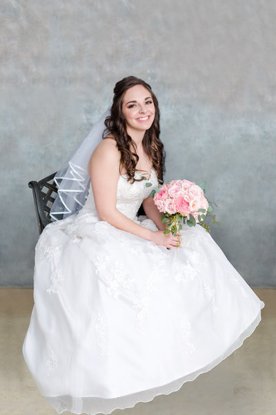 Bridal portrait with pink peony bouquet