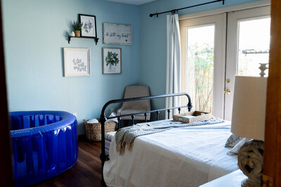 sunny birth room  with tub at Joyful Beginnings birth center