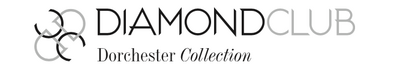 Logo featuring the words "DIAMOND CLUB" in bold, stylized font, with "Dorchester Collection" written below in a smaller, elegant script. Three interlocking rings are pictured on the left. The design is monochromatic.