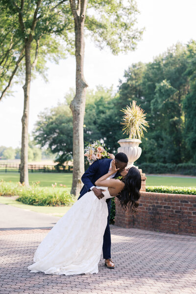 Britton Manor NC bride and groom kissing