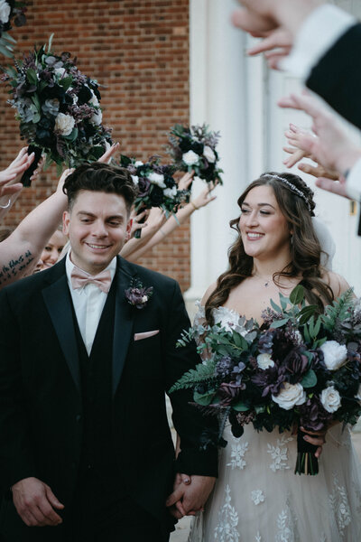 Bride and groom embracing