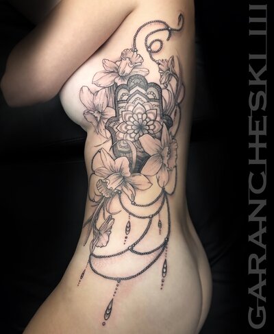 John Garancheski III Best Black and Grey Ornamental Henna Mandala Geometric Pattern Linework Dotwork Tattoo