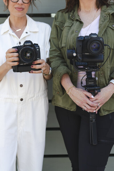 female-photographers-holding-cameras-for-brand-session -in -Charlotte-NC