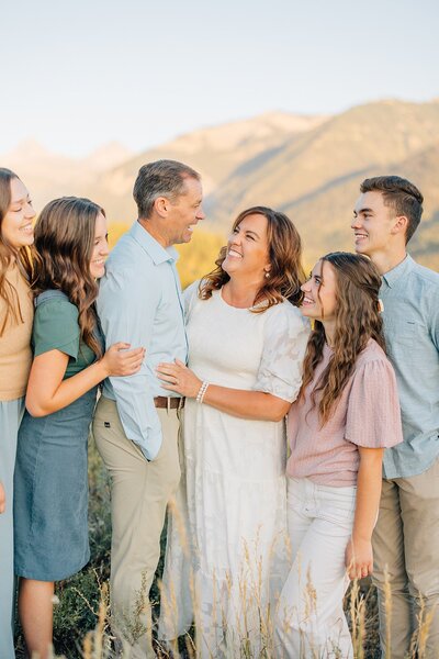 Family of four in the mountains